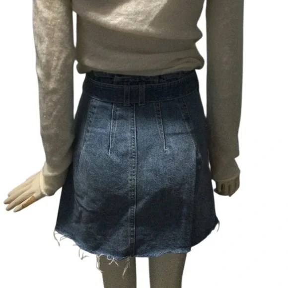 We The Free People Distressed Raw Hem Button Fly Denim Jean Mini Skirt - Picture 2 of 6